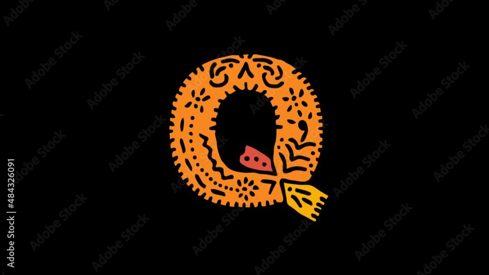 Letter Q. 4K, Transparent Alpha channel. Cartoon Animation, Shake twitch effect. Ethnic ornament, national folk pattern in letter. 3 colors. Capital Letter Q for ABC education, erudition, game. Letter Q. 4K, Transparent Alpha channel. Cartoon Animation, Shake twitch effect. Ethnic ornament, national folk pattern in letter. 3 colors. Capital Letter Q for ABC education, erudition, game.