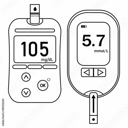 Blood glucose measuring device black contour isolated vector illustration