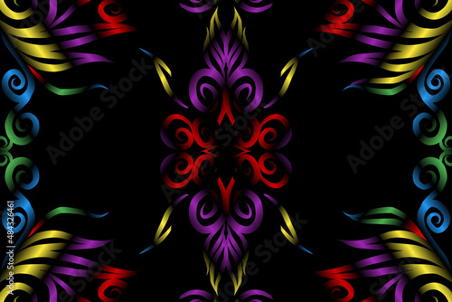 colourful caleidoscope classic gradient flower art pattern of traditional tenun batik ethnic dayak ornament for wallpaper ads background sticker or clothing