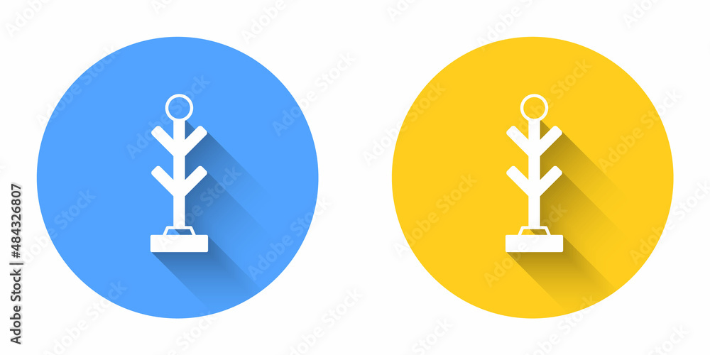 White Coat stand icon isolated with long shadow background. Circle button. Vector White Coat stand icon isolated with long shadow background. Circle button. Vector