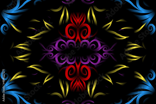 colourful caleidoscope classic gradient flower art pattern of traditional tenun batik ethnic dayak ornament for wallpaper ads background sticker or clothing