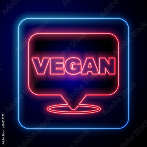 Glowing neon Vegan food diet icon isolated Glowing neon background. Organic, bio, eco symbol. Vegan, no meat, lactose free, healthy, fresh and nonviolent food. Vector