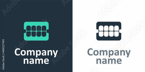 Logotype False jaw icon isolated on white background. Dental jaw or dentures, false teeth with incisors. Logo design template element. Vector