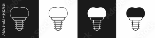 Set Dental implant icon isolated on black and white background. Vector
