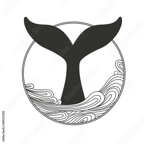 Ornate whale tail. Vector illustration isolated on white background