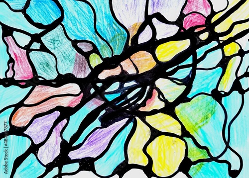 Neurography colored with a marker and pencils 