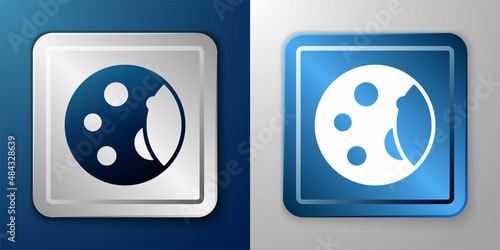 White Moon phases icon isolated on blue and grey background. Silver and blue square button. Vector