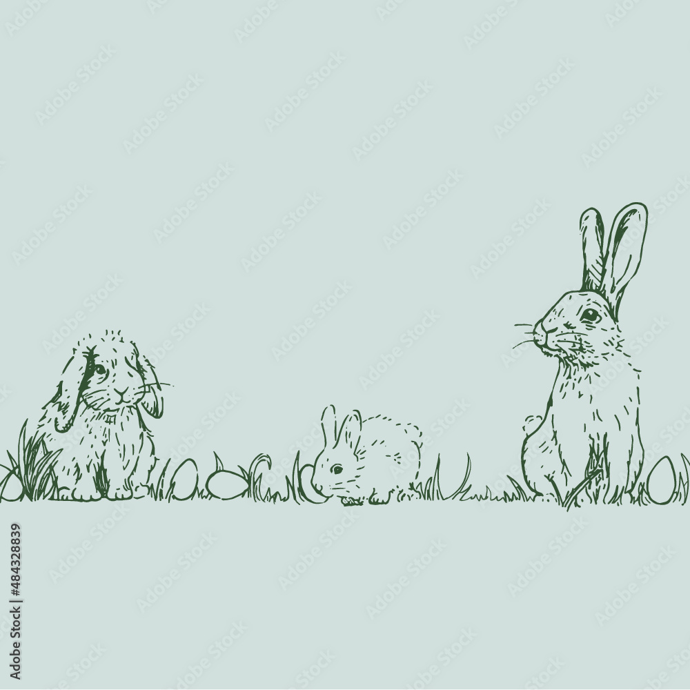 Easter Bunnies & Easter Egg - Illustration, Vector Easter Bunnies & Easter Egg - Illustration, Vector