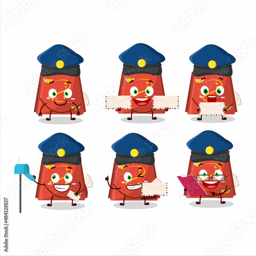 A picture of cheerful red love bag postman cartoon design concept