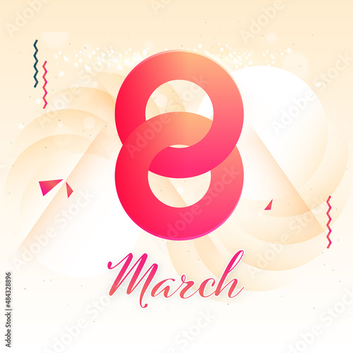 Gradient 8 March Font On Peach Shiny Abstract Background.