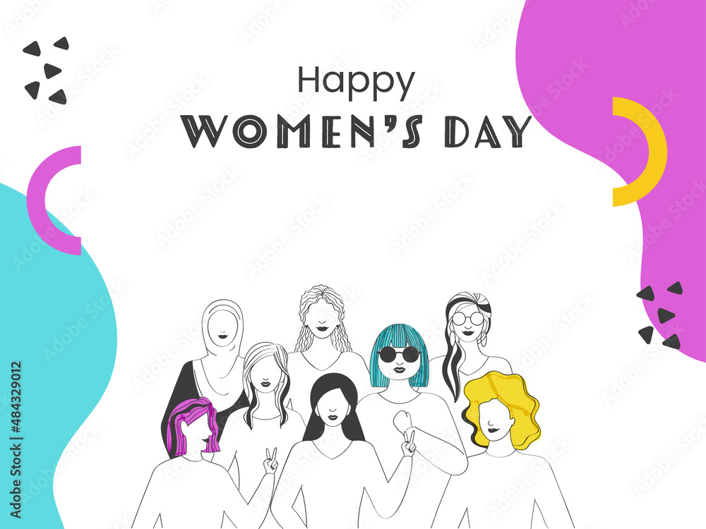 Vector Illustration Of Diverse Young Ladies Group On Abstract Background For Happy Women's Day Concept. Vector Illustration Of Diverse Young Ladies Group On Abstract Background For Happy Women's Day Concept.