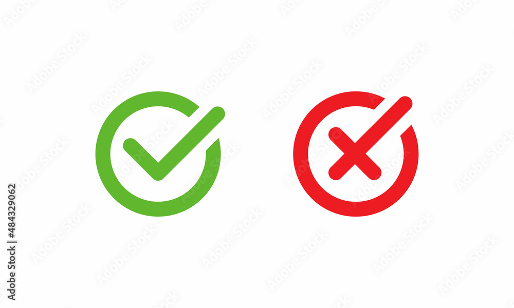 Check Mark and Cross Icon Sign Symbol in Line Style Check Mark and Cross Icon Sign Symbol in Line Style