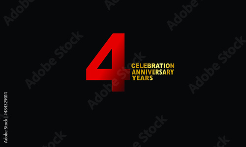 4 year anniversary red color, minimalist logo years, jubilee, greeting card. invitation on Grey background - Vector