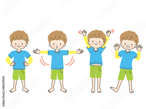 体操する男の子のイラスト素材セット