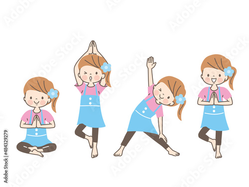 ヨガをする女の子のイラスト素材セット