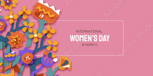 Happy International Women's Day. Abstract Hand drawn paper cut floral shapes. Trendy Flower contemporary art. 8 March. Spring. Happy Mother's Day. Paper art work.