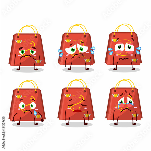 Red love bag cartoon character with sad expression
