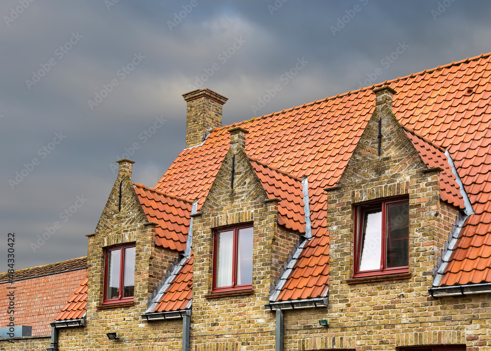 Old house dormer windows in Damme, A municipality located in the Belgian province of West Flanders, Belgium