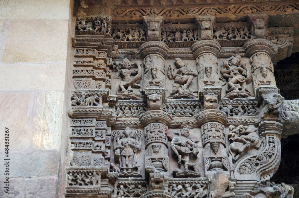Carved idols on the Vadodara Bhagol also known as the Western gate, located in Dabhoi, Gujarat, India