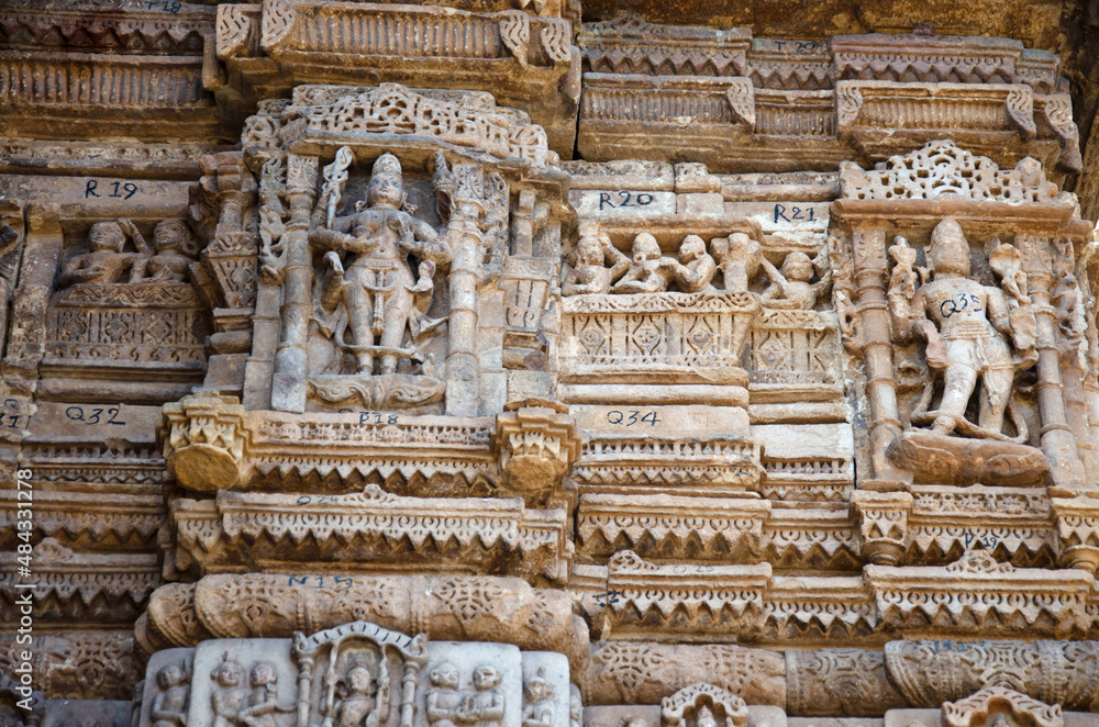 Carved Hira Bhagol, the Eastern gate named after it's architect; Hiradhar, located in Dabhoi, Gujarat, India