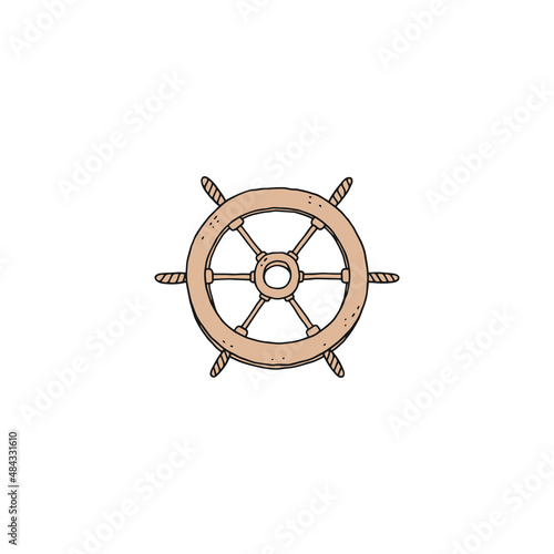 steering wheel rudder. Vector doodle sketch outline retro isolated illustration.