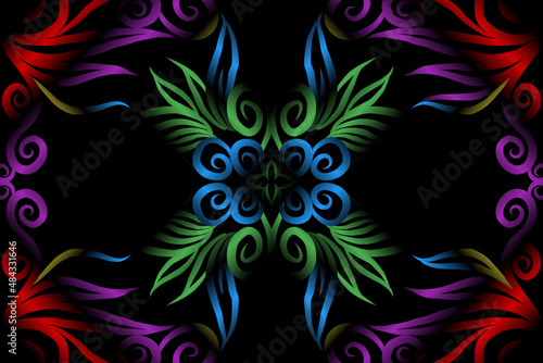 colourful caleidoscope classic gradient flower art pattern of traditional tenun batik ethnic dayak ornament for wallpaper ads background sticker or clothing