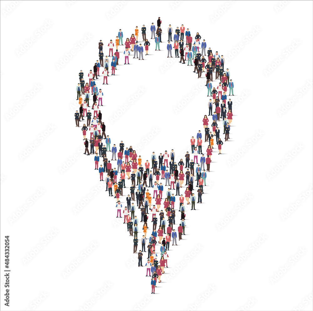 People and business group in the form of pin pointer symbol People and business group in the form of pin pointer symbol
