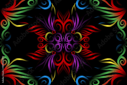 colourful caleidoscope classic gradient flower art pattern of traditional tenun batik ethnic dayak ornament for wallpaper ads background sticker or clothing