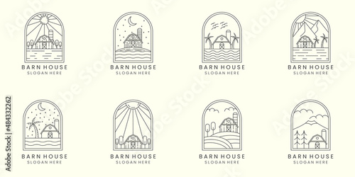 rustic barn set bundle minimalist line art design icon illustration template design