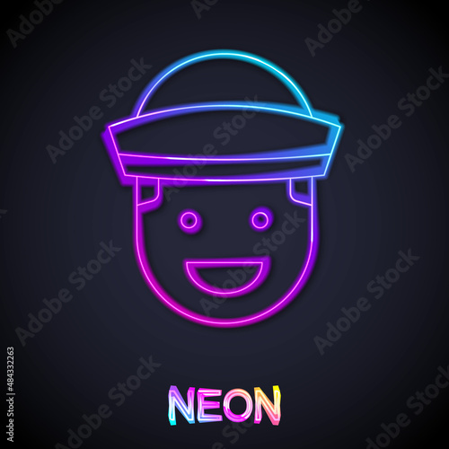 Glowing neon line Sailor icon isolated on black background. Vector