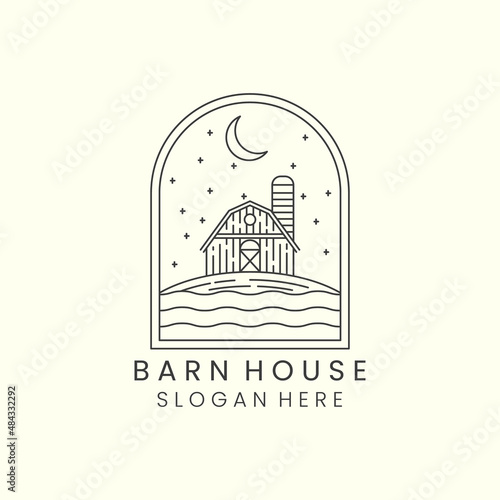 barn house night mode emblem minimalist line art design icon illustration template design