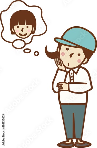 子どもの顔を思い浮かべる作業員の女性。