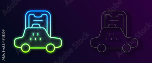 Glowing neon line Taxi mobile app icon isolated on black background. Mobile application taxi. Vector