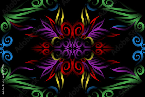 colourful caleidoscope classic gradient flower art pattern of traditional tenun batik ethnic dayak ornament for wallpaper ads background sticker or clothing