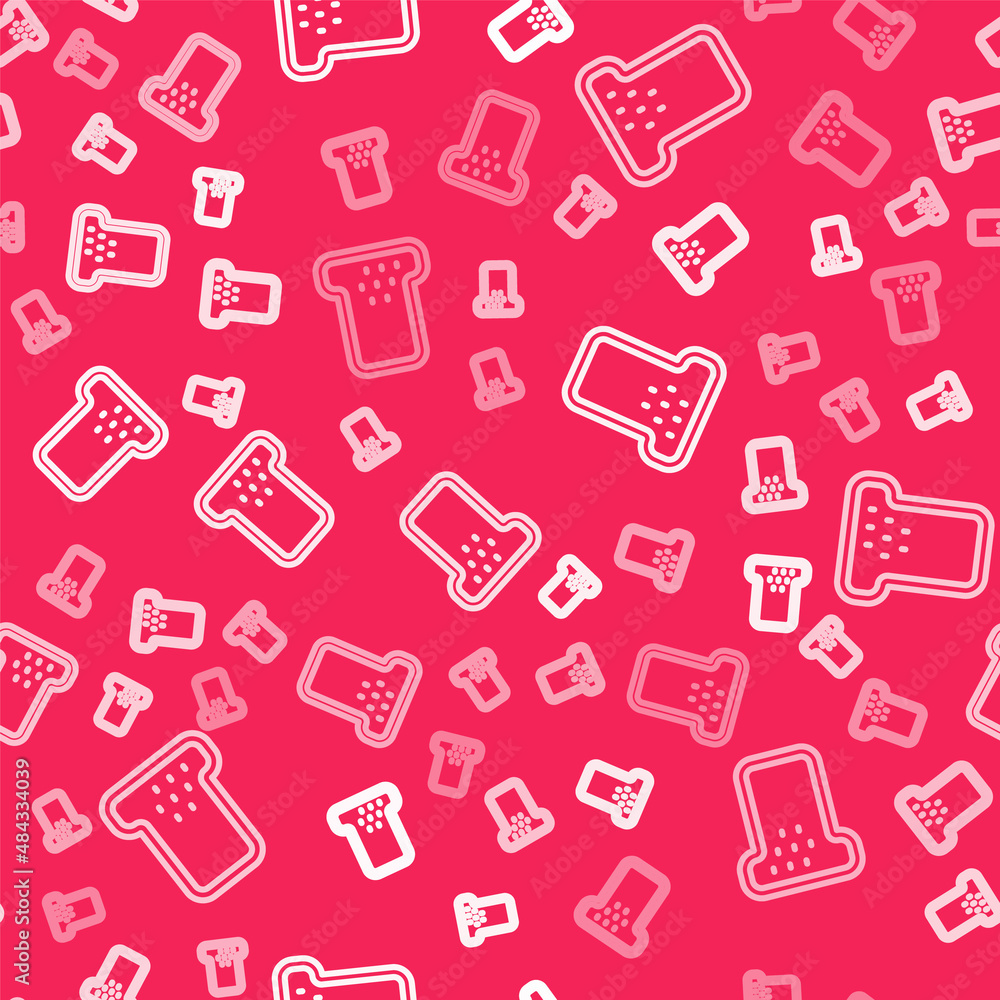 White line Bread toast for sandwich piece of roasted crouton icon isolated seamless pattern on red background. Lunch, dinner, breakfast snack. Vector White line Bread toast for sandwich piece of roasted crouton icon isolated seamless pattern on red background. Lunch, dinner, breakfast snack. Vector