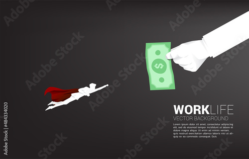 silhouette of businessman flying follow money big boss hand. Concept for job and salary officer