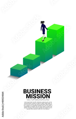 Silhouette of businesswoman walking on bar graph. Concept of people ready to up level of career and business.