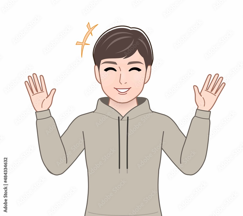 パーカーを着た若い男性 パーカーを着た若い男性