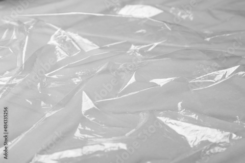 Closeup view of transparent plastic stretch wrap film as background