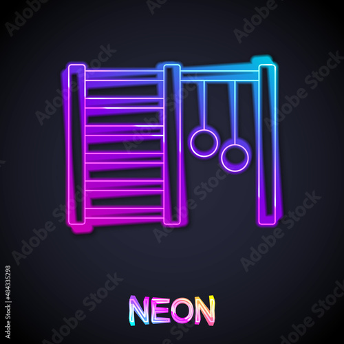 Glowing neon line Wooden Swedish wall icon isolated on black background. Swedish stairs. Vector