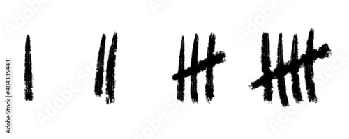 Five black tally counting marks. Tally strokes. Lines symbol count. Lines counting to 5. The bill at school and at home. Training