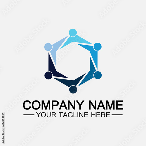 Teamwork connecting people hexagon concept logo symbol icon vector design