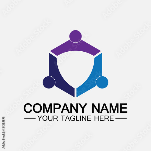 Teamwork connecting people hexagon concept logo symbol icon vector design