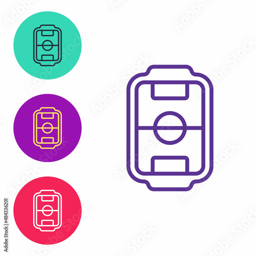 Set line Table football game hobby or leisure icon isolated on white background. Sport team football players. Set icons colorful. Vector