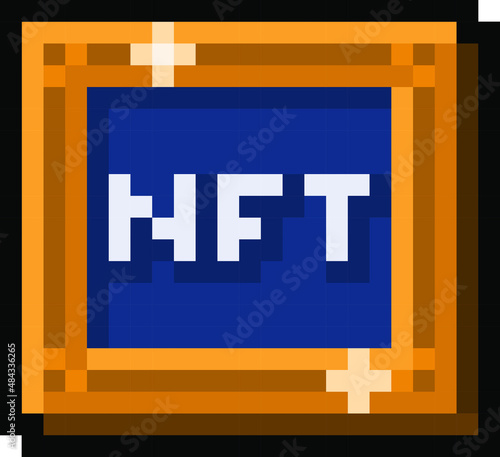 Pixel NFT in art frame - isolated, vector