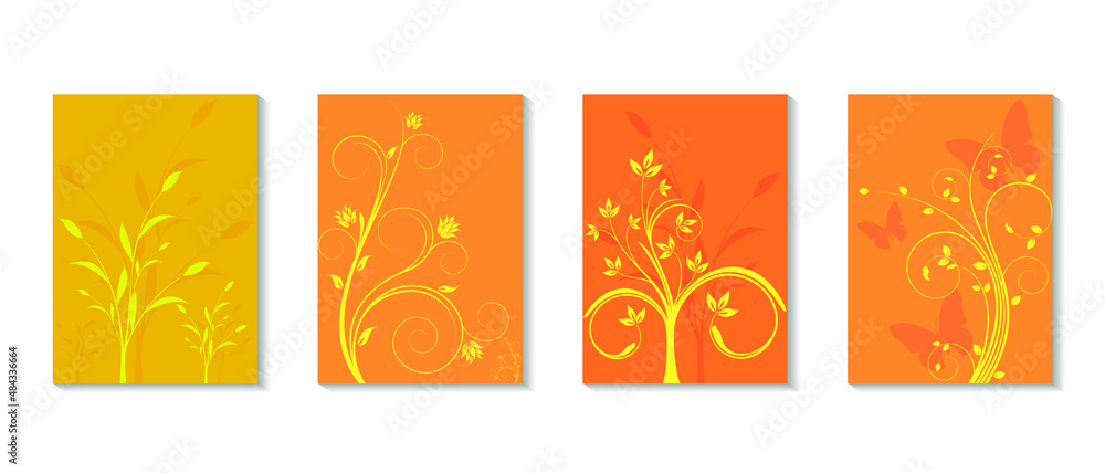 Luxury floral cover design template.Yellow and orange flower and leaves. Design for packaging design, social media post, cover, banner, creative post.Vector illustration