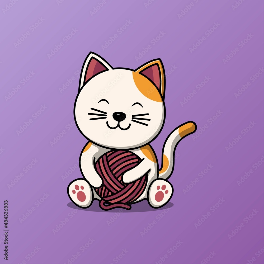 Cute cat hugging yarn ball vector illustration Cute cat hugging yarn ball vector illustration
