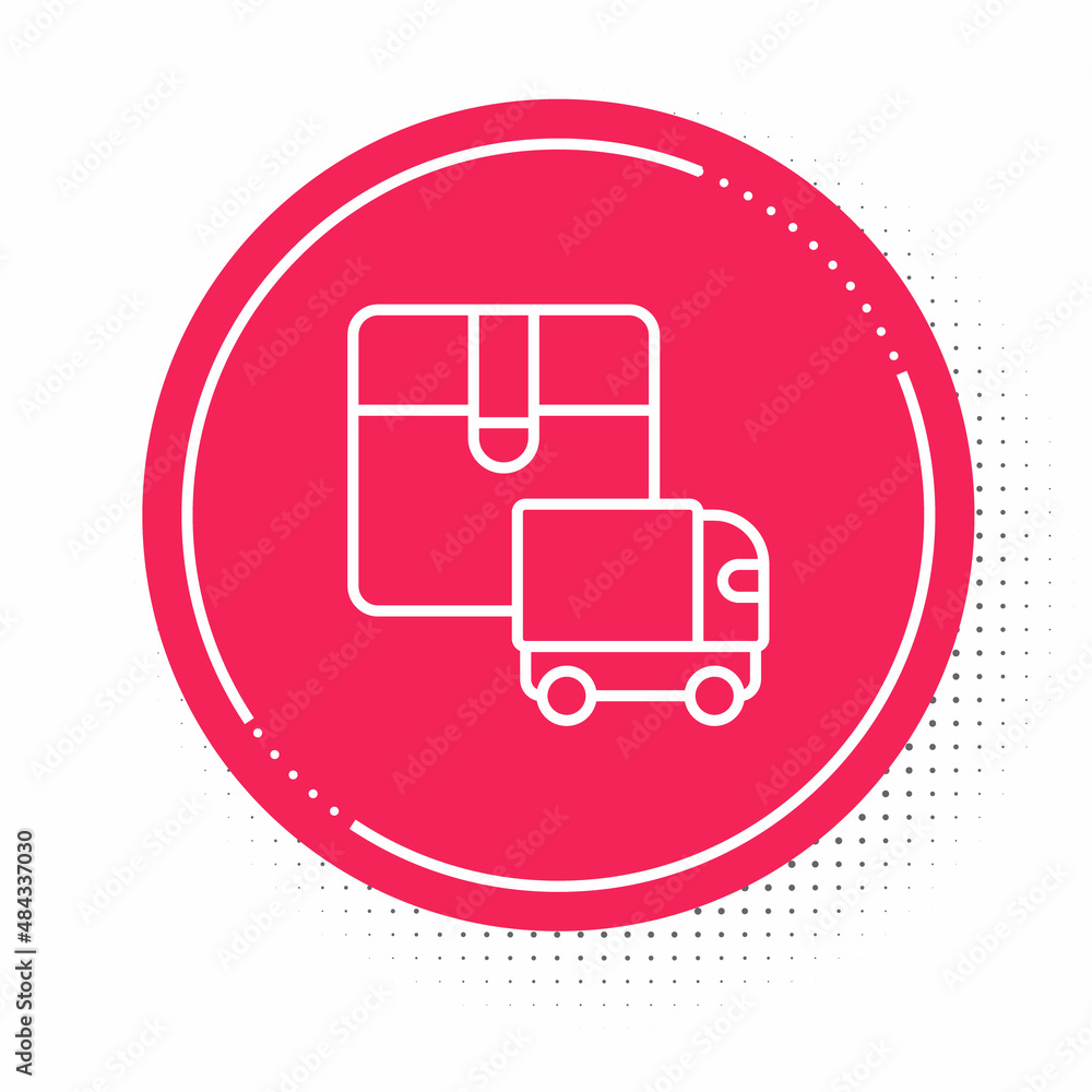 White line Delivery cargo truck vehicle icon isolated on white background. Red circle button. Vector White line Delivery cargo truck vehicle icon isolated on white background. Red circle button. Vector