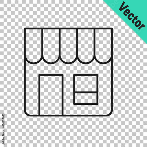 Black line Shopping building or market store icon isolated on transparent background. Shop construction. Vector