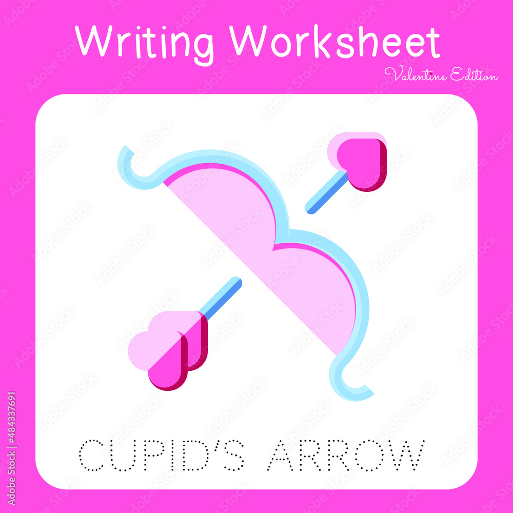 Illustration of writing practice worksheet with valentine theme. Educational printable worksheet. Exercises lettering game for kids. Vector illustration. Illustration of writing practice worksheet with valentine theme. Educational printable worksheet. Exercises lettering game for kids. Vector illustration.